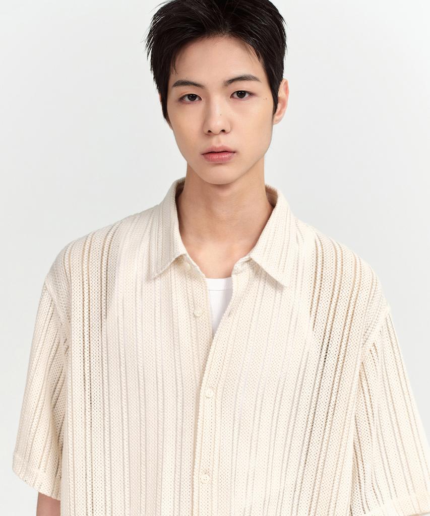 MUSINSA STANDARD Relaxed Crochet Short Sleeve Shirt [Ivory]