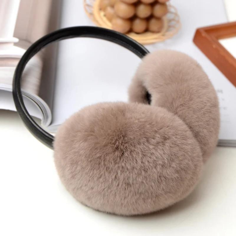 Rex Rabbit Fur Earmuffs for Women's Autumn and Winter Warmth Earmuffs and Ear Wraps Simple and Genuine Fur Ear Cover Ear Warmth