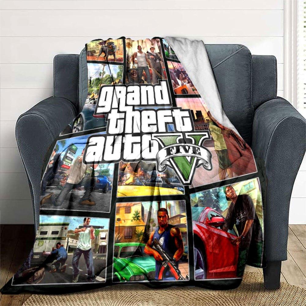 1 шт. Мягкое фланелевое одеяло Grand Theft Auto с дизайнерским принтом. Уютное одеяло для всех сезонов, идеально подходит для дивана, кровати, офиса