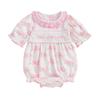 Baby Girls Summer Sweet Romper Infant Short Sleeve Round Neck Bow Print Romper