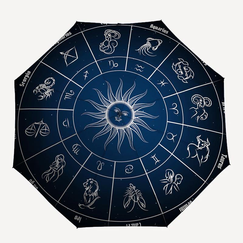 Zodiac Wheel Astrology Chart DecorUmbrella, Portable 3-Fold Compact Umbrella for Men & Women Gift
