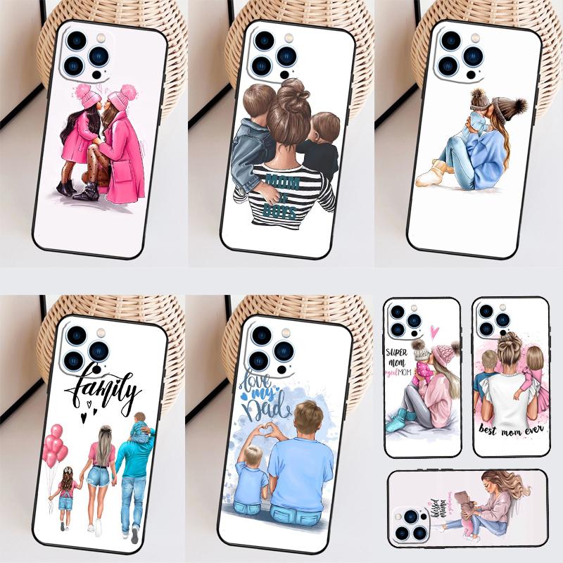 Мама и Дочь Девочка Сын Папа Чехол Для iPhone 11 12 13 14 16 15 Pro Max Mini X XS Max XR Plus Чехол Coque