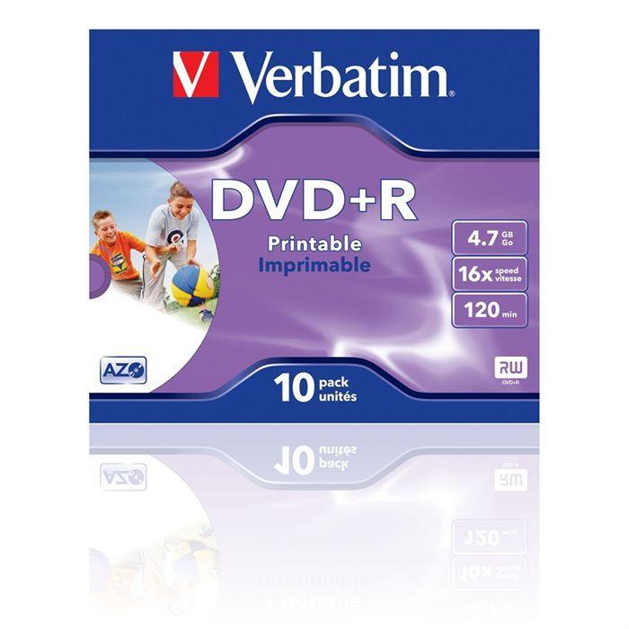 DVD+R Imprimable 16X - VERBATIM - Pack de 10 - 4.7 Go - Boitier crystal