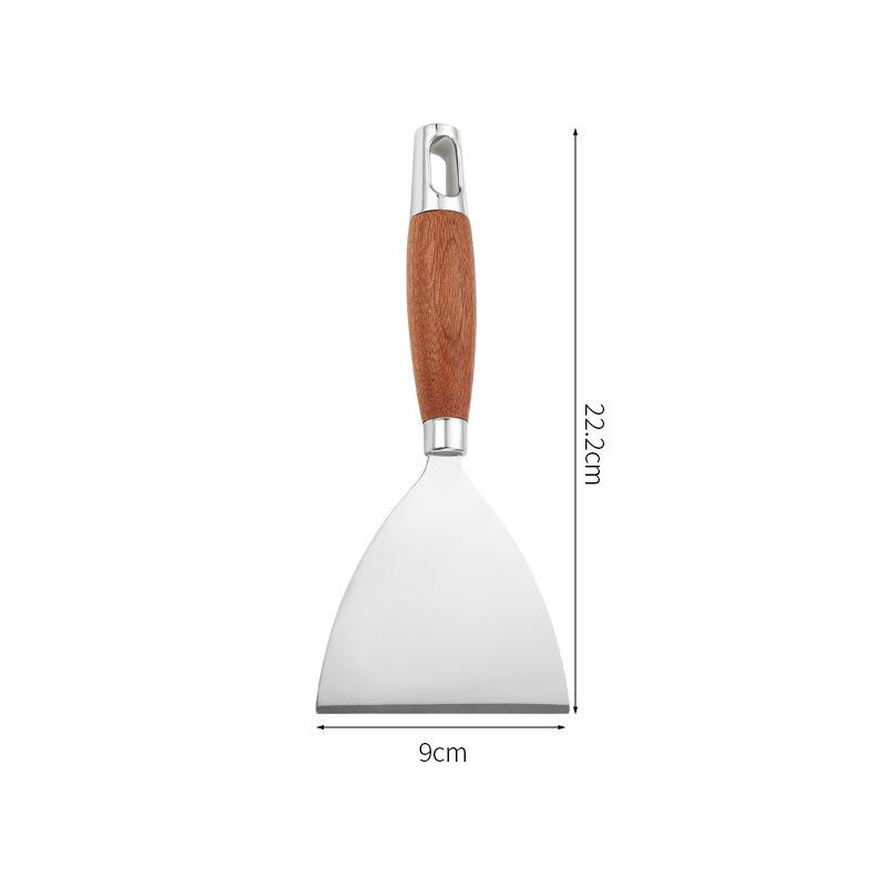 Лопатка для приготовления стейка из нержавеющей стали с квадратной головкой, лопатка для пиццы, токарный станок для блинов, скребок с деревянной ручкой, посуда для барбекю для кухни