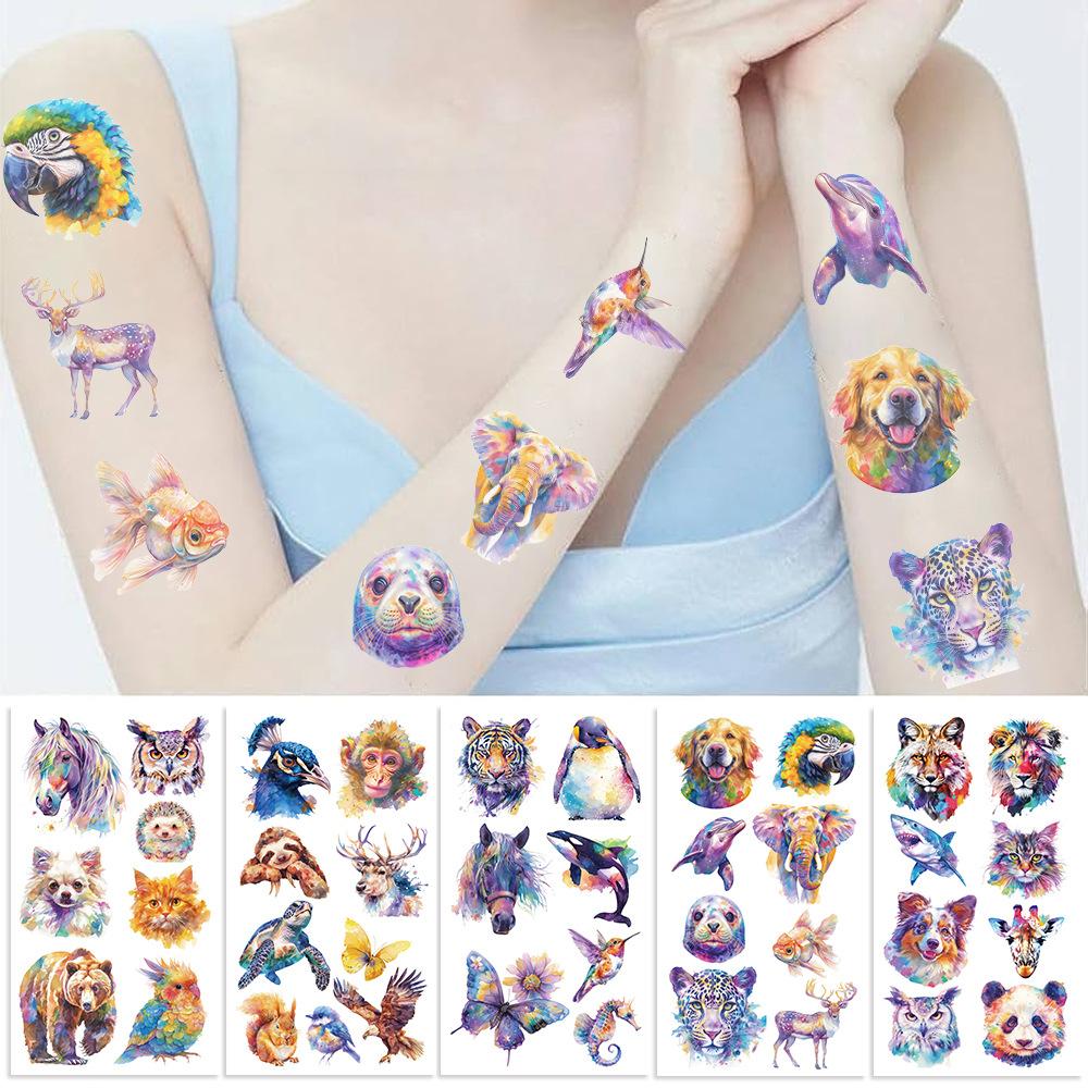 New Cartoon Watercolor Animal Series Tattoo Stickers Waterproof Party Gift Funny Face Stickers