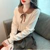 Fashion Sweet Peter Pan Collar Knitted Shirt for Women Autumn and Winter Slim Long Sleeve Women's Blouse Vintage Solid Bow Tie Ladies Tops 24742