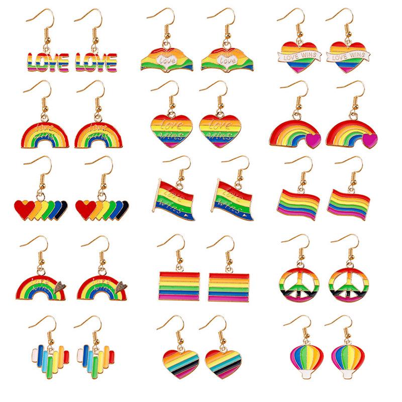 Colorful Alloy Rainbow Flag Love Earrings