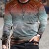 Men's 3D Printed Gradient Long Sleeve T-shirt Spring And Autumn Fashion Casual Retro Style Oversized Round Neck Tees Tops