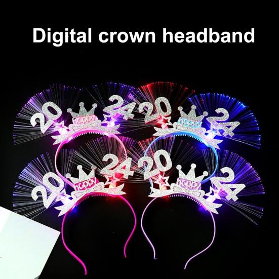 2024 Новогодняя вечеринка, повязка для волос с блестящими блестками, светодиодная эластичная противоскользящая светящаяся лента для декора с бантом, легкая повязка для волос, реквизит для фотосессии, подарок, аксессуары для волос