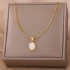 Fashion Stone Opal Oval Necklace for Women Stainless Steel Gold Color Oval Stone Pendant Necklace Wedding Aesthetic Jewelry Gift