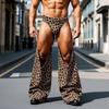 Men Elastic Waist Briefs Cutout Leopard Party Club Long Pants Trousers