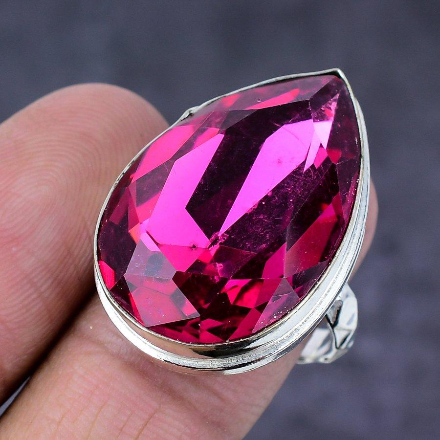 Драгоценный камень рубеллит, ручная работа, подарочное ювелирное кольцо из стерлингового серебра 925 пробы, размер 10 G5A31
