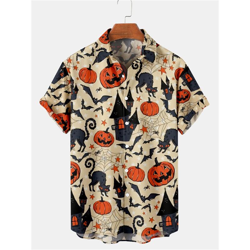 Fashion Halloween Graphic Hawaiian Shirt For Men Pumpkin Head Ghost 3D Printed Blouse Holiday Casual Men's and Women's Fashion Shirt