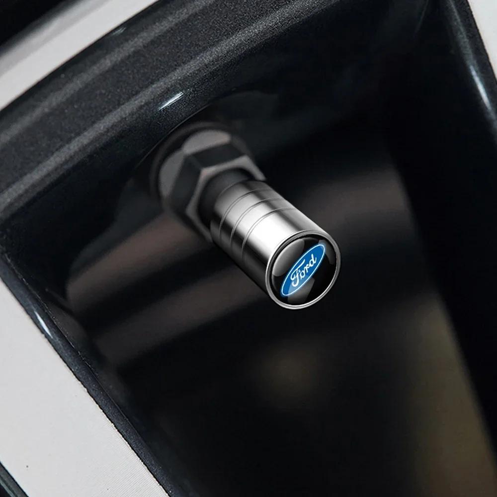 Car Sticker 2026 Ford 4pcs Metal Car Styling Wheel Tire Valve Air Stem Cap Covers For Ford Ranger Focus Kuga Mustang S-MAX Trans