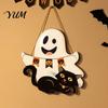 Wooden Hanging Sign for Front Door Cute White Ghost Hanger with Black Cat BOO Gift Halloween Party Banner, Waterproof Plaque Farmhouse Holiday