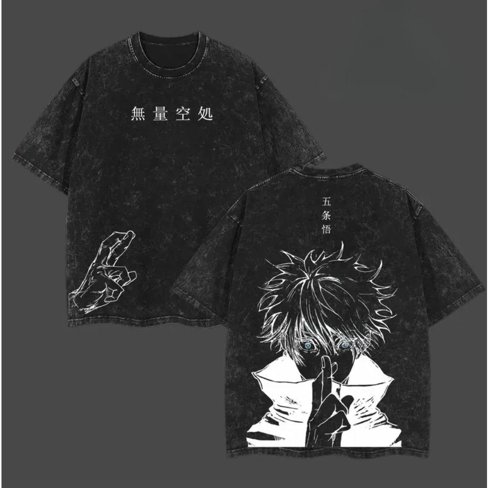 Gojo Satoru Print T-shirt Jujutsu Kaisen Anime Clothing Men Women Short Sleeve Cotton Tshirts Retro Washed Tee Harajuku T Shirt