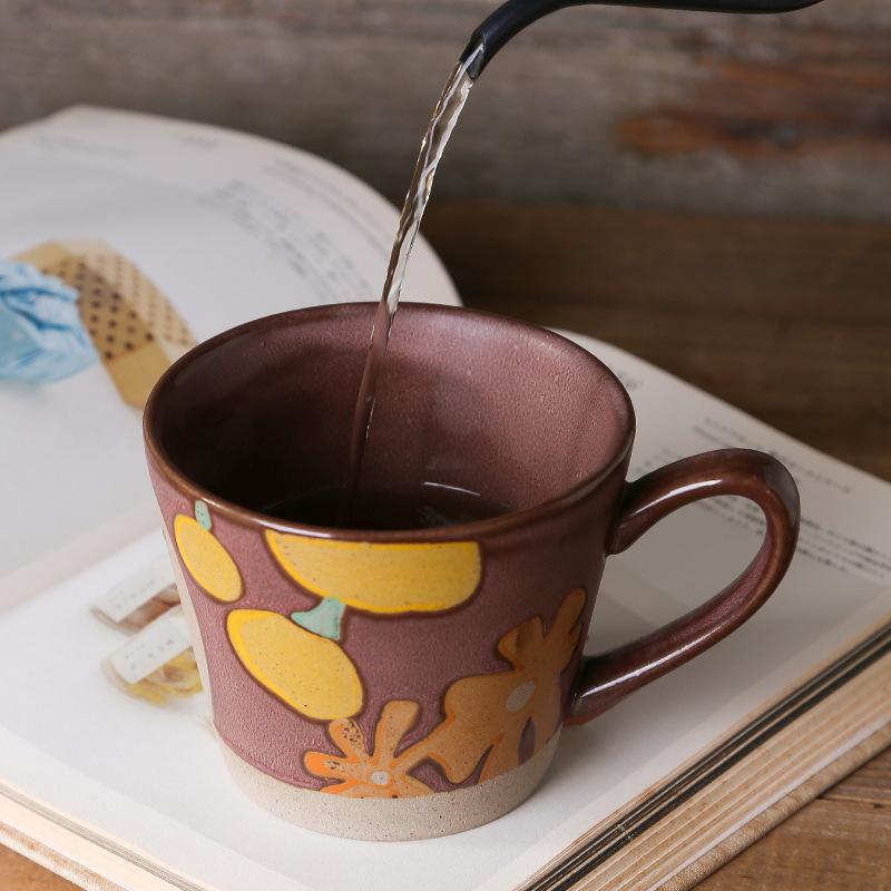 Кружка в стиле ретро, расписанная вручную, грубая керамика в деревенском стиле, цветочная керамика, персонализированная подглазурная цветная чашка для воды в Instagram