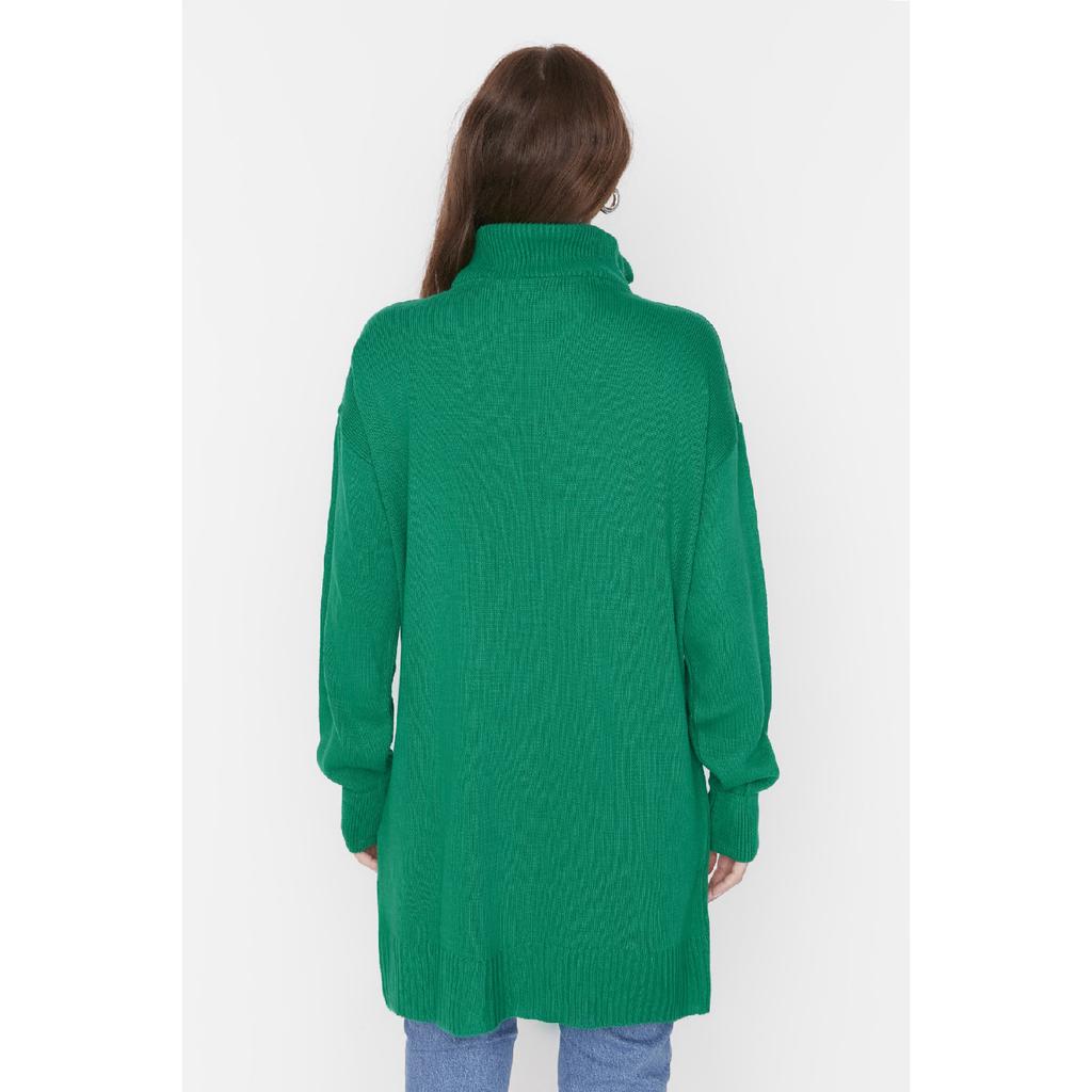 Зеленый трикотажный свитер на молнии с высоким воротником Tctaw23kz00111