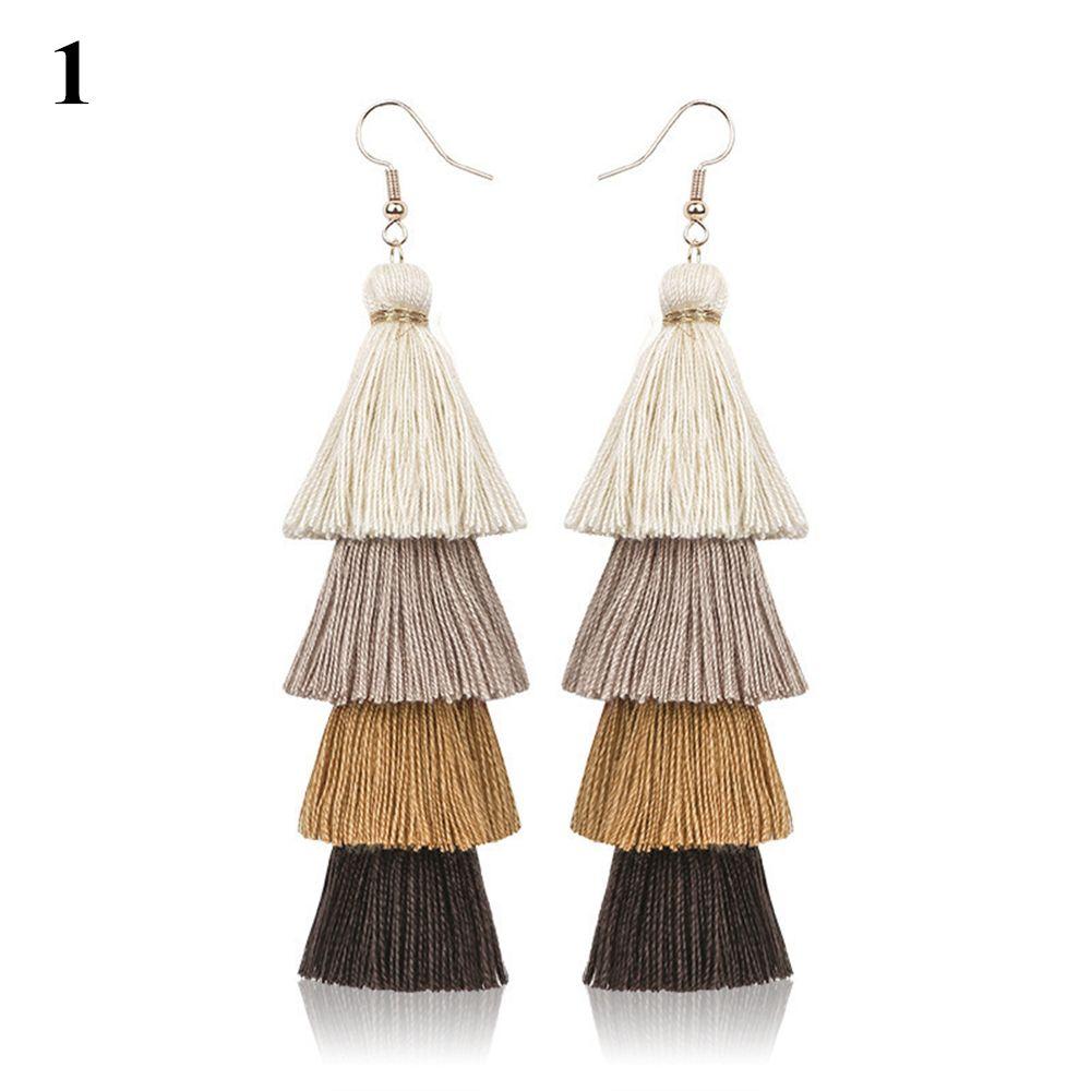 Ethnic Gradient Boho Ear Stud Dangle Drop Earrings Multilayer Drop Long Tassel Earrings Bohemian