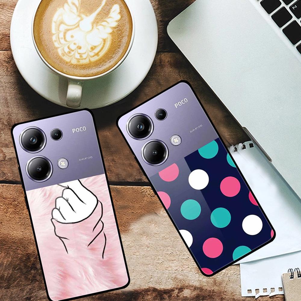 Красочный эстетичный чехол из закаленного стекла для Redmi 12 5G и POCO M6 PRO