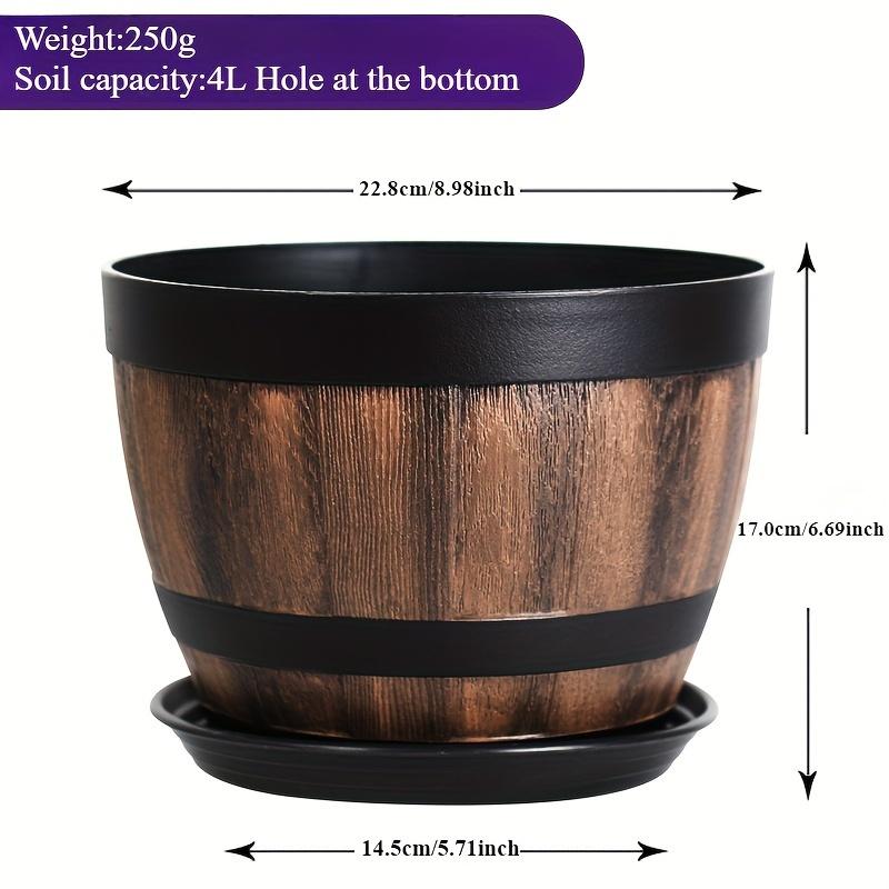 1 шт. Винтажный горшок для цветов в виде бочки из-под виски, садовый горшок с полосатым узором из смолы, дренажным отверстием и блюдцем, повседневный стиль, пластиковый овальный контейнер для растений для трав