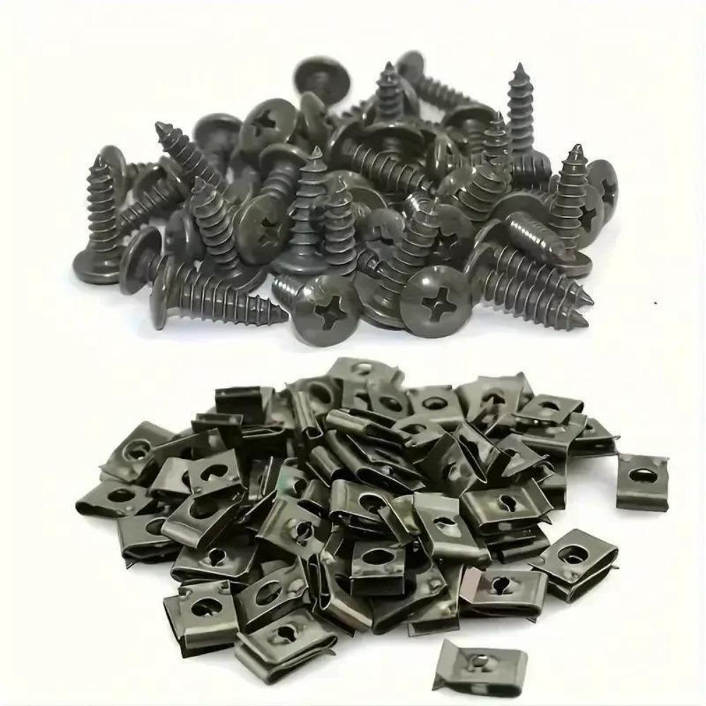 150Pcs Car Metal Screw Fastener U-Type Clips Anti-rust Clamp Fastener Bumper Fender Trim Panel Fastener Board Clip Accessories