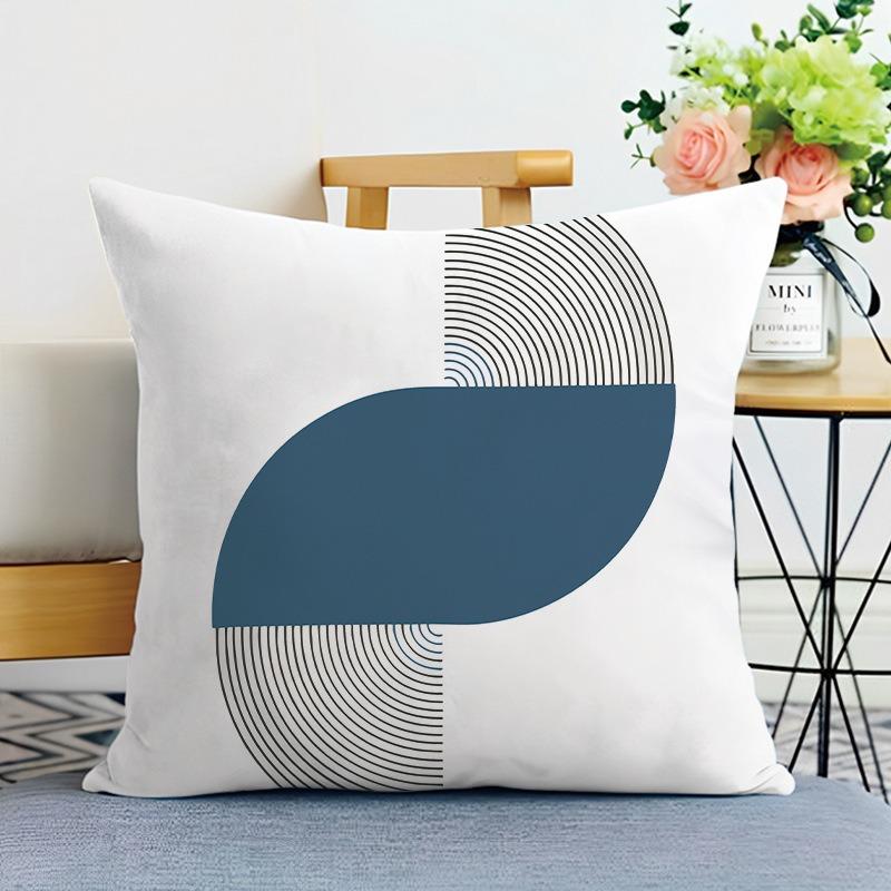 Simple Blue Geometric Lines Print Decorative Pillowcase Bedroom Living Room Square Cushion Pillowcase