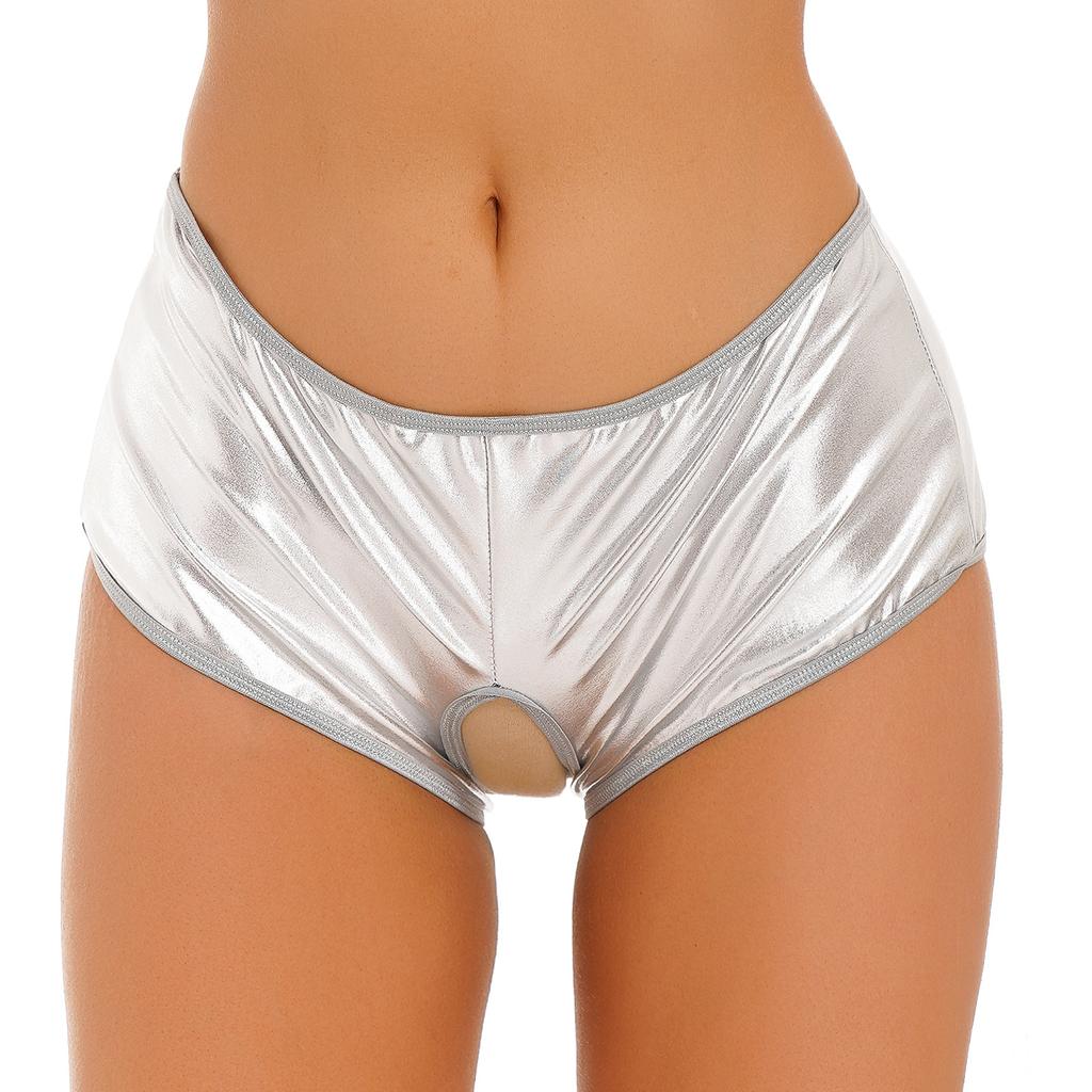 Женские блестящие шорты с вырезами металлик, трусики с низкой посадкой, нижнее белье, шорты для клубных выступлений на сцене