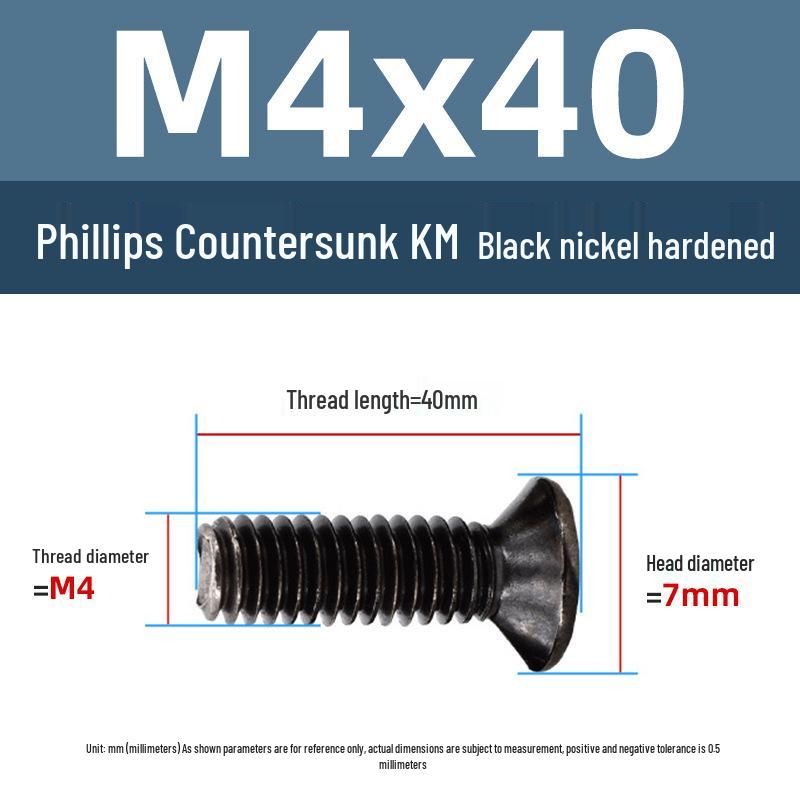 Yigu Carbon Steel Black Nickel Hardened KM Phillips Flat Head Screws M2-M4 for Electronics