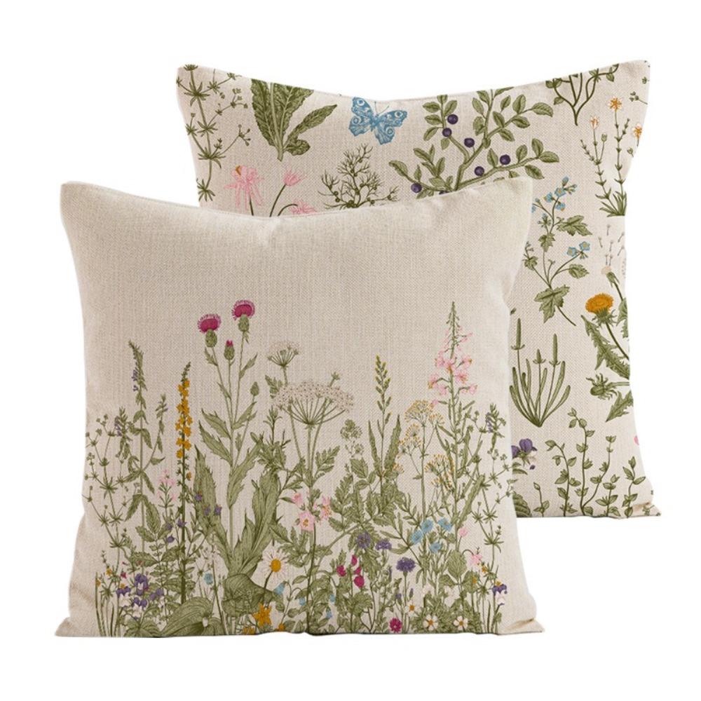 New Wildflower Pillow Cover Farmhouse Style 45 x 45 Square Cushion Covers Breathable Thin Linen Pillowcase Outdoor Decor