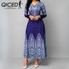 Women's O-neck Vintage Print Long Sleeve Maxi Dress Spring Autumn