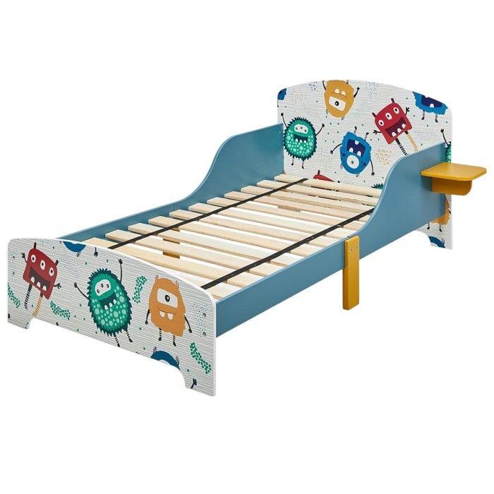 Lit enfant - GINGER HOME - 140x70 cm - Barrières anti-chute - Thème MONSTER - MDF/contreplaqué