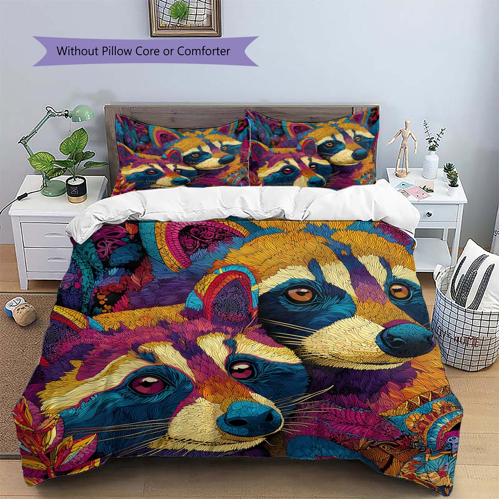 Two Raccoons Pattern Bedding Home Decoration Birthday Gift (1 * duvet cover + 2 * pillowcase, without core)
