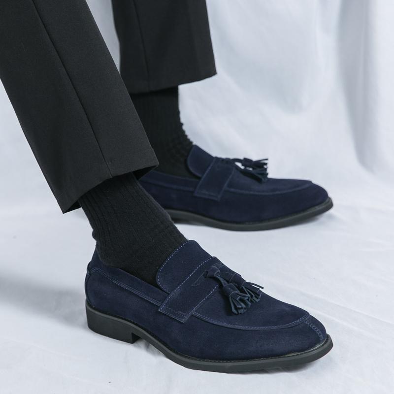 Модные Классические Мужские Замшевые Дышащие Лоферы с Кисточками Повседневные Модные Брендовые Мужские Удобные Заостренные Формальные Деловые Кожаные Туфли