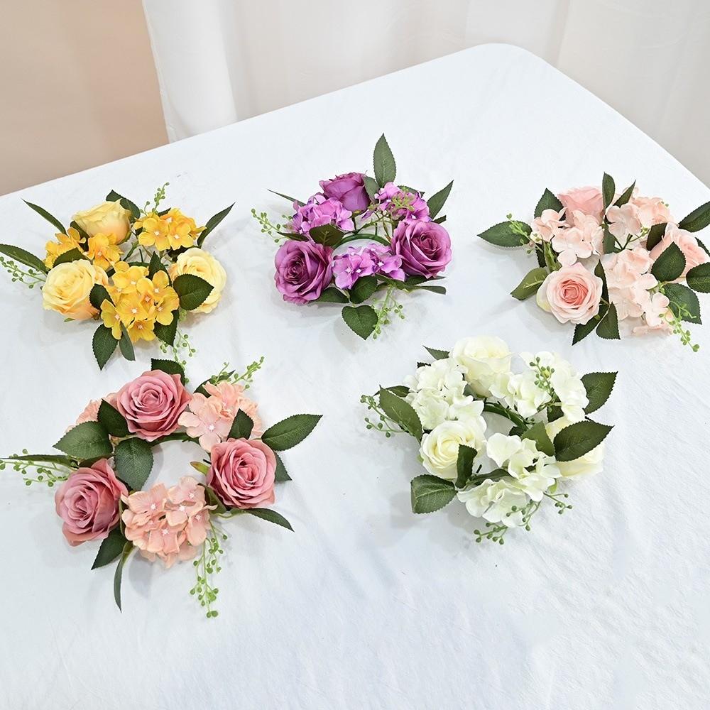 Simulated Candle Rings Wreaths Silk Fake Rose Flower 20cm Artificial Flowers Wedding Decoration