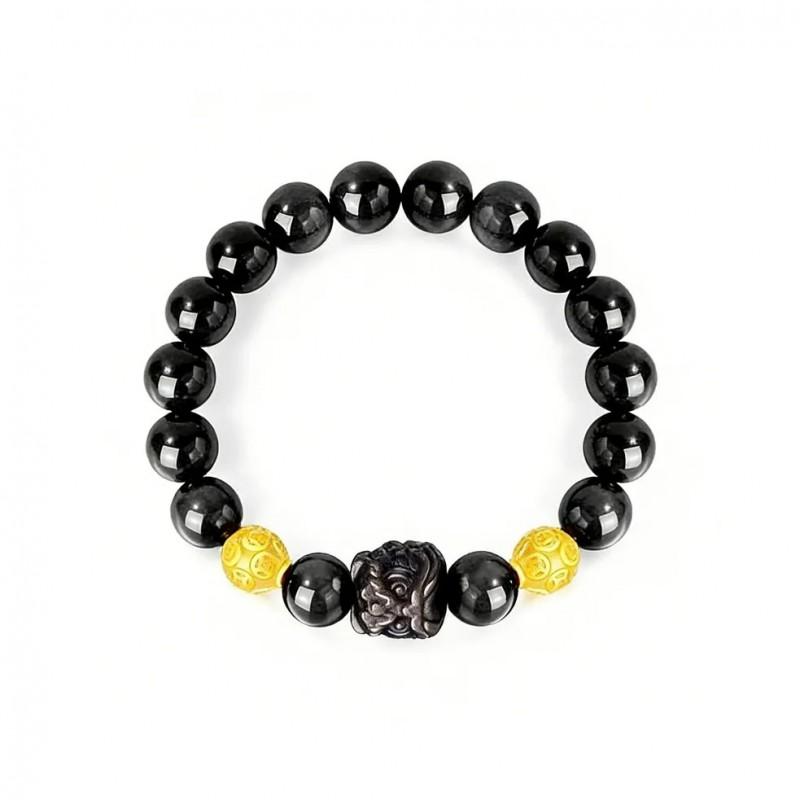 Natural Lion Dance Beaded Bracelet Obsidian Cat Eye Ethnic Style Couple Jewelry Men Women