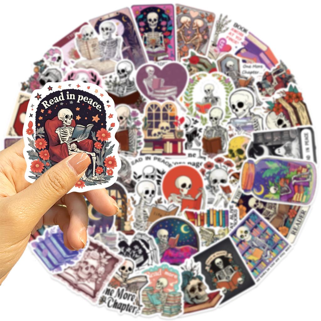 50 Cartoon Skull Reading Doodle Stickers Decorative Guitar Notebook Suitcase DIY Waterproof