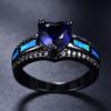 European and American Fashion Style Black Gold Inlaid Colorful Heart Shaped Ring and Bracelet Accessory