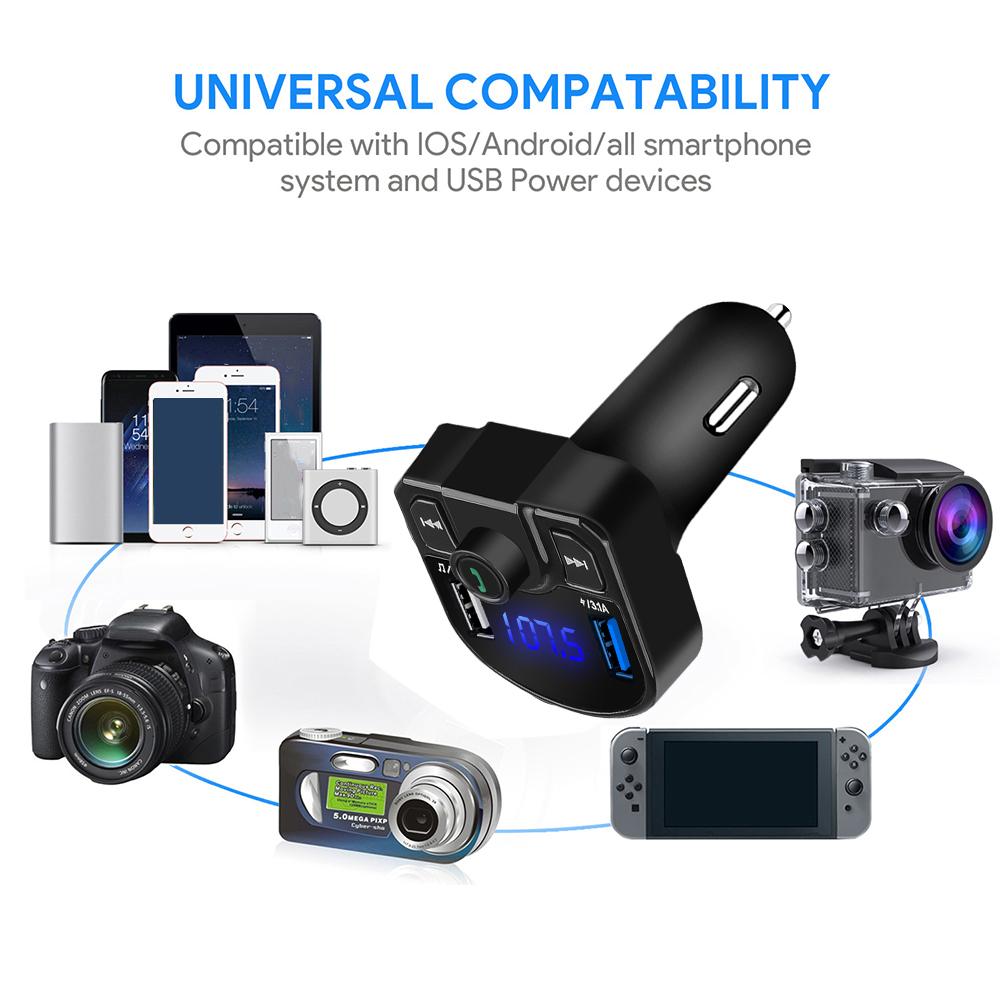 Car Dual USB Fast Charger FM Transmitter Bluetooth 5.0 Handsfree Car Kit Audio Modulator MP3 Player Audio Receiver