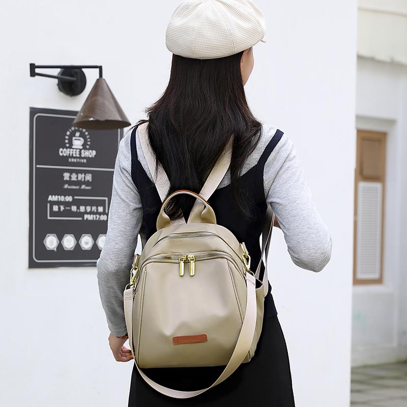 Solid Color Backpack Women's Lightweight Water-Repellent Nylon Travel Backpack