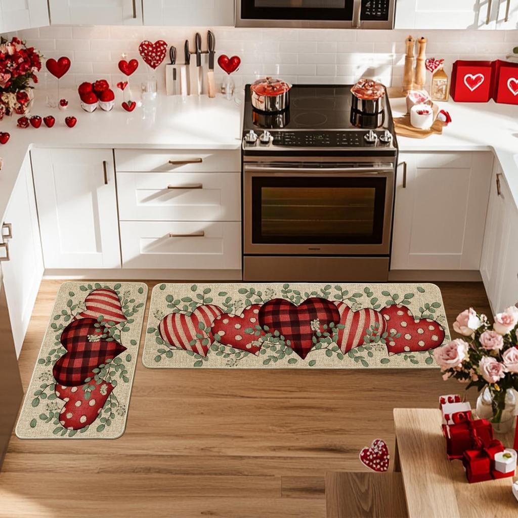 Прочный комплект нескользящих ковриков для кухни и ванной на День святого Валентина