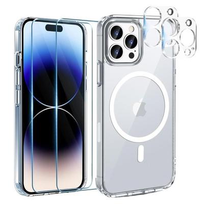 Чехол для iPhone 16 PRO и 2 Закаленных стекла для экрана и 2 Защиты для камеры - Встроенное магнитное кольцо Phonillico®
