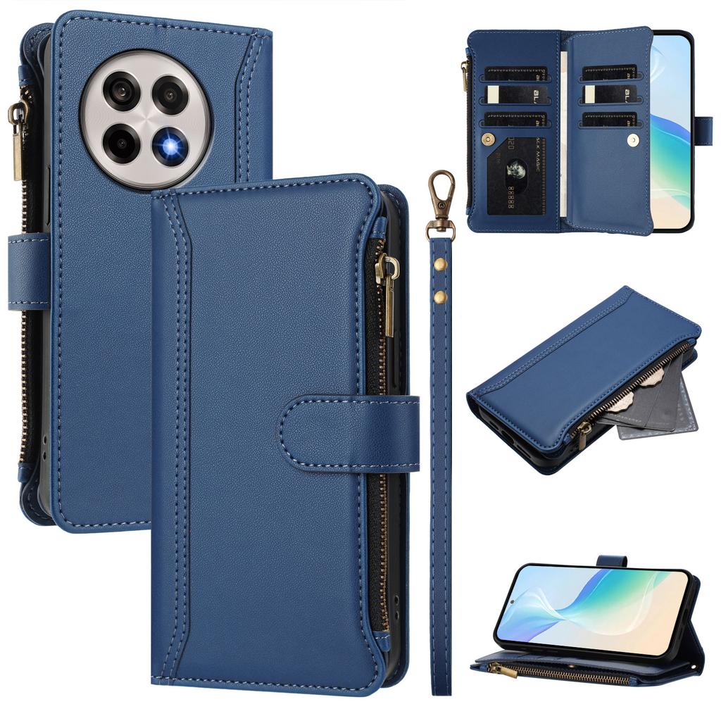 For OnePlus Ace 5 Pro 5G/OnePlus 13R 5G Leather Case 9 Card Slots Zipper Wallet Stand Phone Cover with Wrist Strap