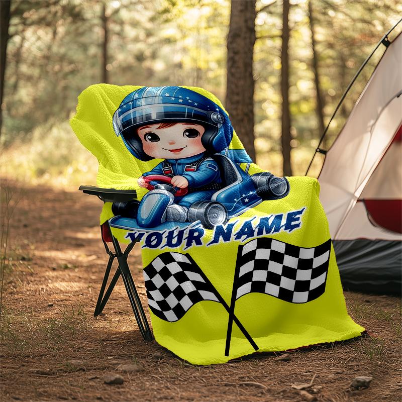 1PC Custom Name Kart Adventure outdooor Flannel blankets Throw Blanket All-Season Throw Gift Bedspread for Couch, Bed, Camping Holiday Birthda