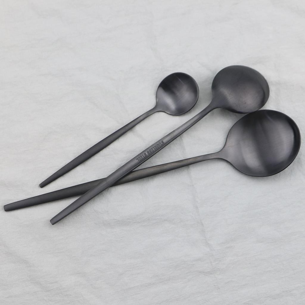 6Pcs/Set Black Cutlery Set Stainless Steel Dinnerware Spoons Set Coffee Dessert Spoon Dinner Tableware Set Kitchen Silverware Set