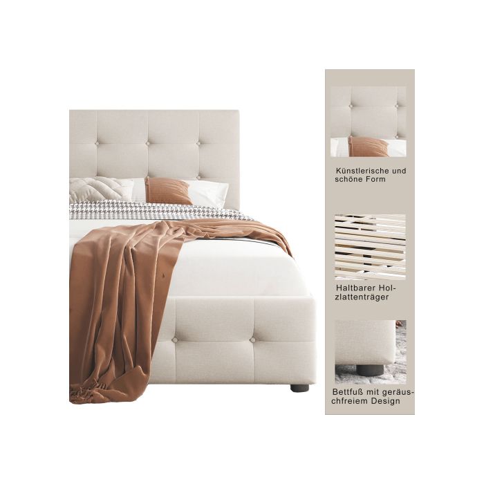 Lit - MUVOE - 90 x 200 cm - Rembourré - Tiroirs de rangement - Tissu velours doux