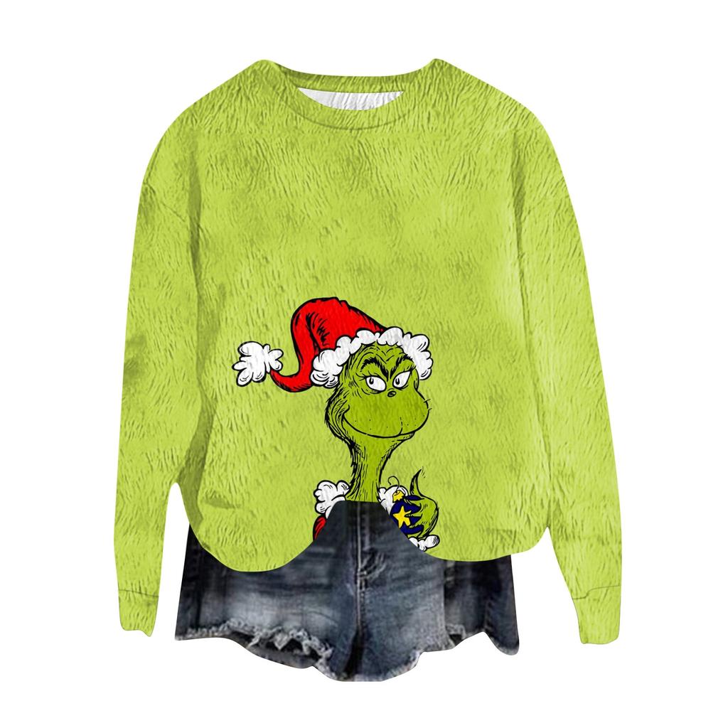 Женский модный пуловер с круглым вырезом, футболка с длинным рукавом, рождественская толстовка с принтом