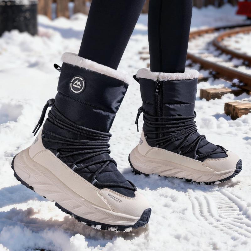 Outdoor Snow Boots Women, Winter Velvet Thickened Warm Sub-zero Cold-resistant Large Cotton Shoes