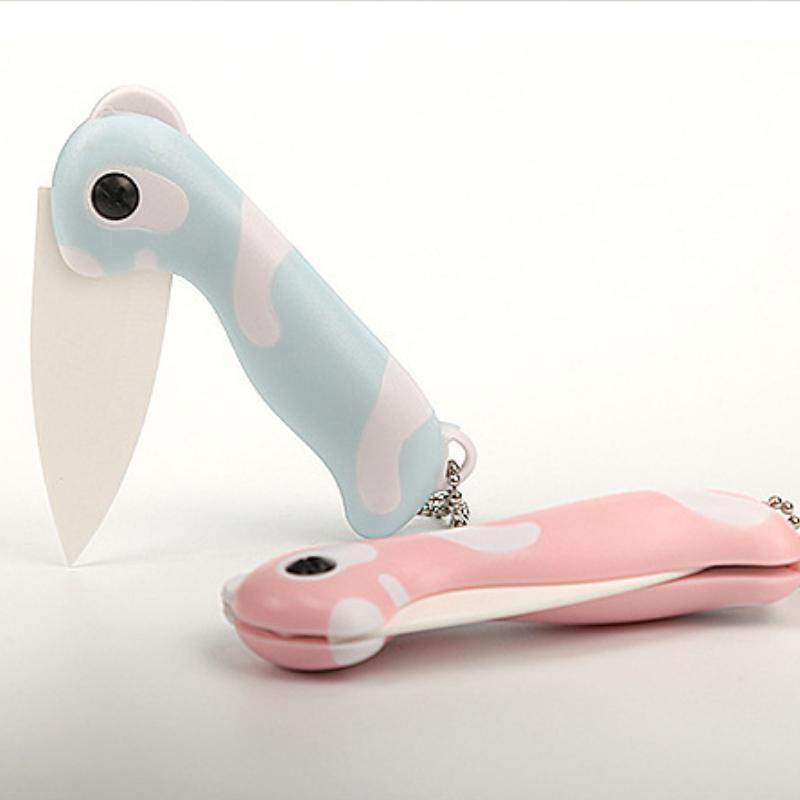 Cute Cartoon Ceramic Cutter Plastic Handle Folding Fruit Knife Kitchen Kids Auxiliary Knives Mini Portable Sharp Knife Peeler