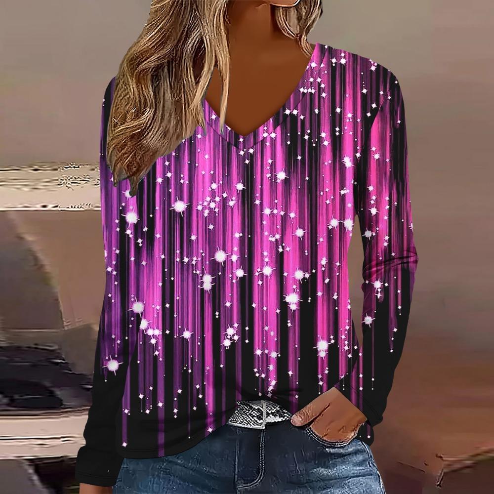 Elegant and Fashionable 3D Digital Printed Women's Long Sleeved T-shirt from Europe and America